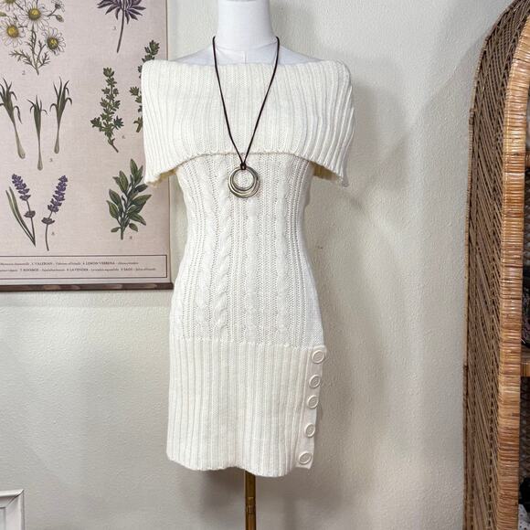 90s Y2k Off Shoulder Sweater Dress Himekaji Coquette Femme Dolly Vanilla Girl S - Picture 2 of 8